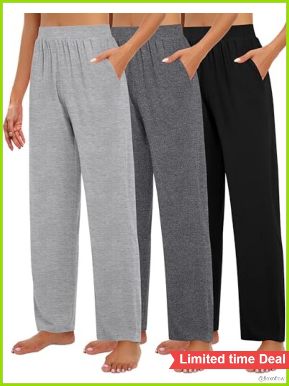 3 Pack Lounge Pants Cozy Sweatpants Wide Leg High Rise with Pockets